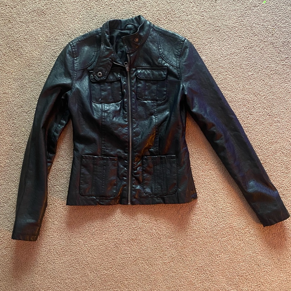 XS Black Faux leather 4 pocket Moto Jacket